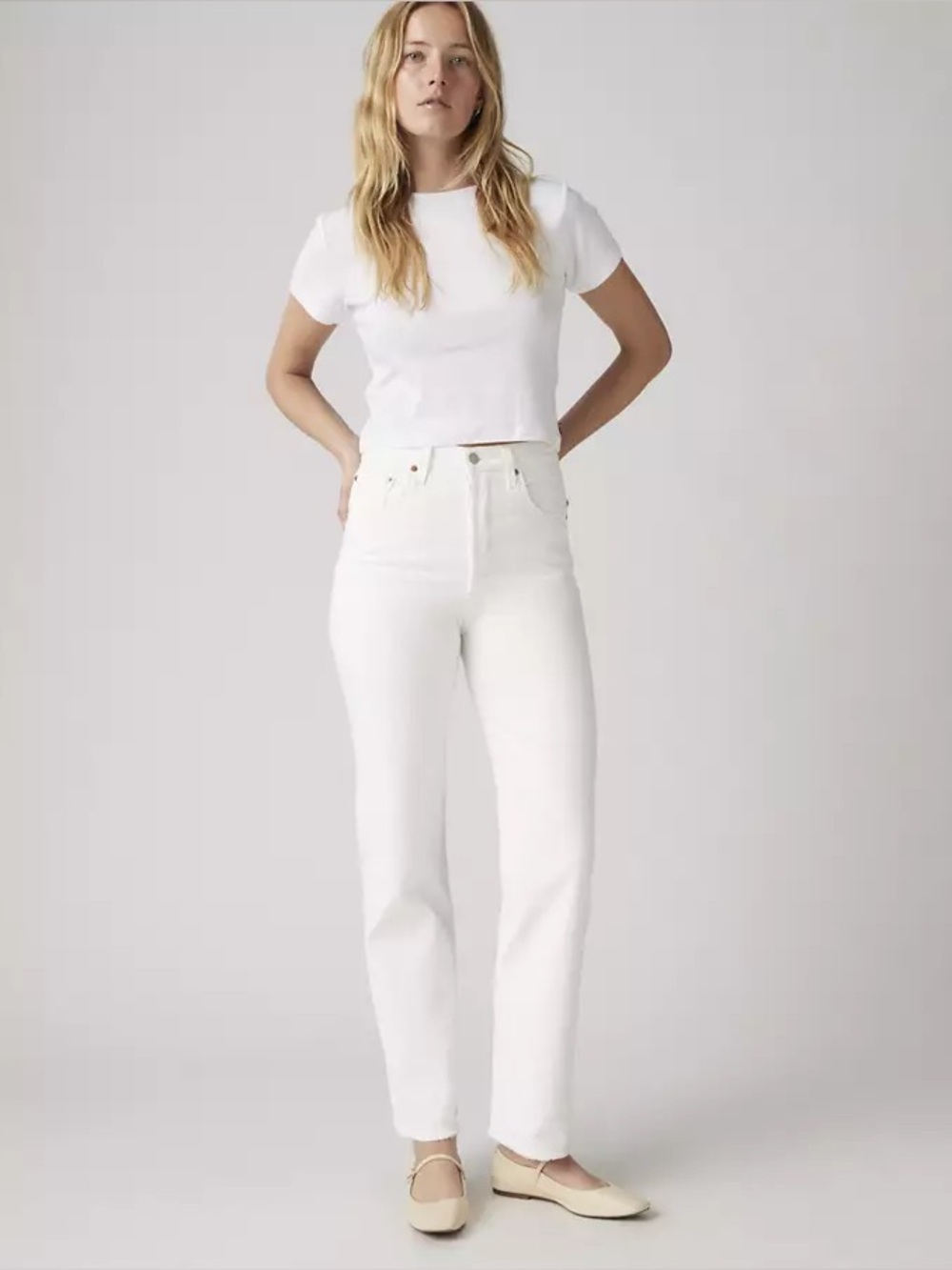 Levi's Premium Ribcage Straight Ankle Jeans White Button Fly Size 31 Minimalist